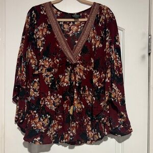 ANGIE FLORAL RUFFLE BATWING PEASANT BLOUSE COTTAGECORE BOHO THANKSGIVING BLOUSE